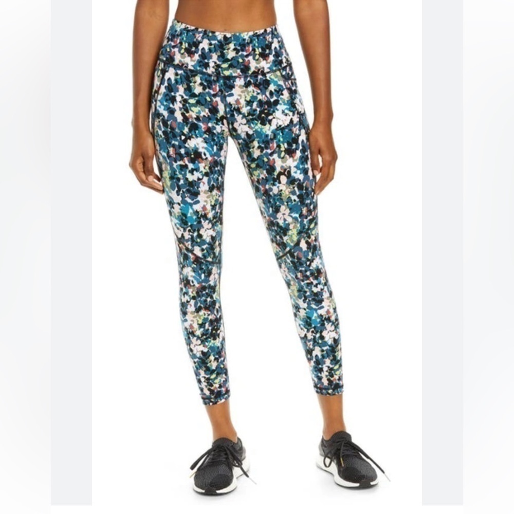 SWEATY BETTY Power Full Length Blue Floral Splash Workout Legging Size XS